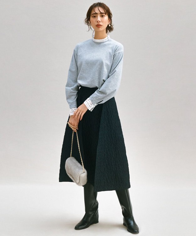 23区 S 【洗える】ヴィスコースストレッチ レースコンビ ニット ライトグレー系