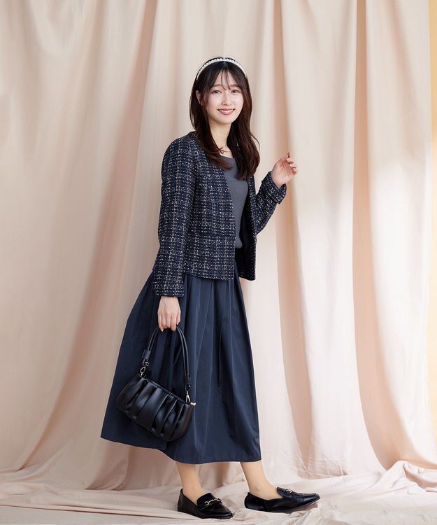 Tiaclasse 【洗える】タフタスカートドッキングワンピース ネイビー