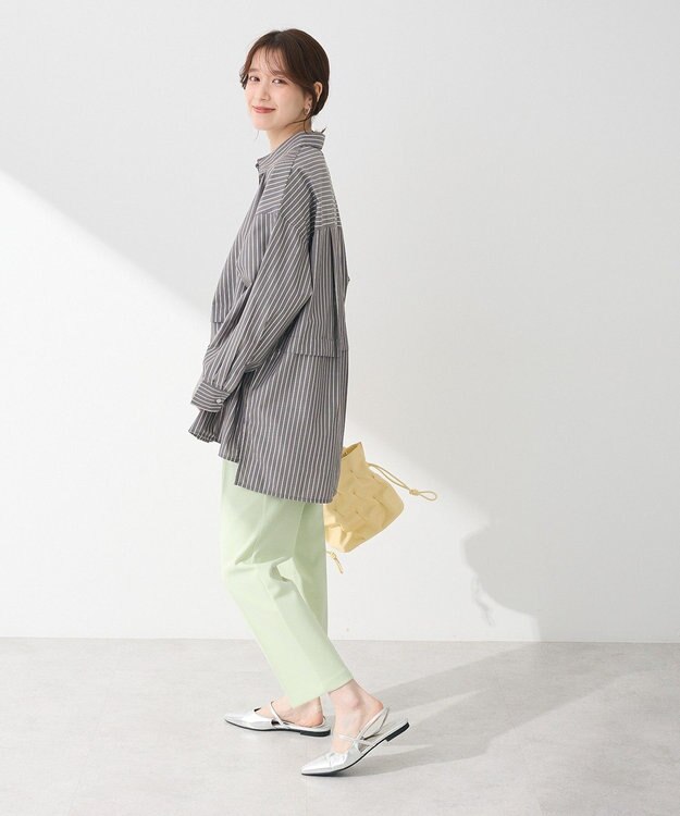 Green Parks ラメストライプタックシャツチュニック Charcoal Gray