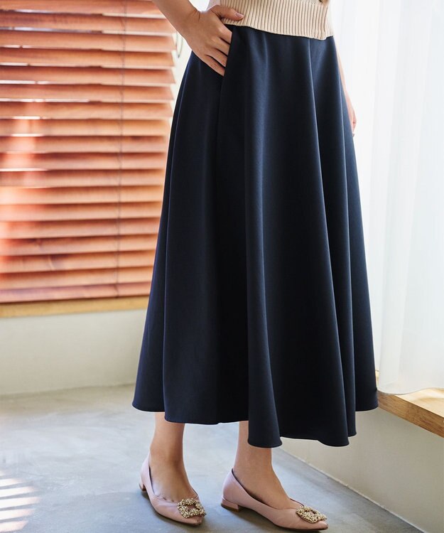 #Newans 【シワになりにくい】〈花乃まりあさんコラボ〉サーキュラースカート ネイビー