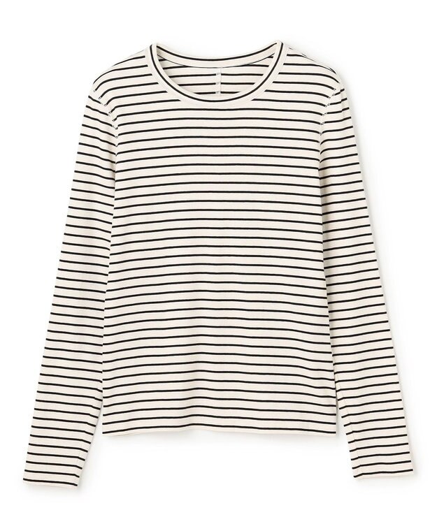 UNFILO コットンカシミヤ クルーネックカットソー ボーダー(エクリュ×ブラック)