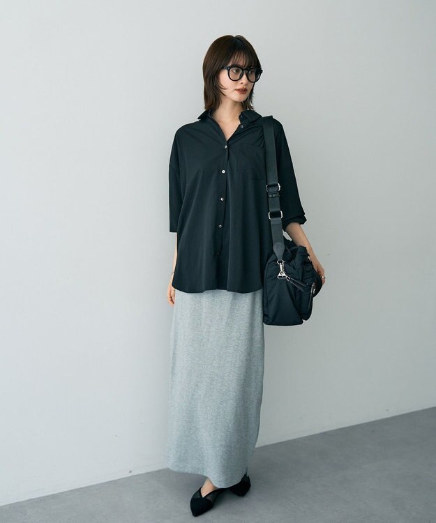 YECCA VECCA バックギャザーロングシャツ Black