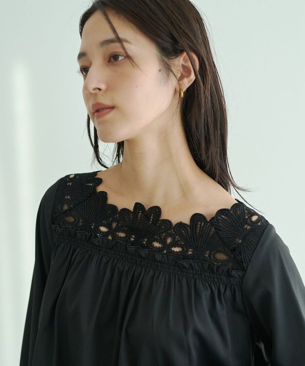YECCA VECCA フラワーレースブラウス Black