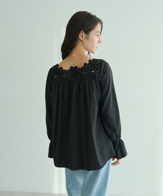YECCA VECCA フラワーレースブラウス Black