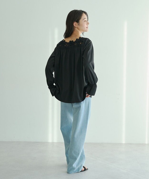 YECCA VECCA フラワーレースブラウス Black