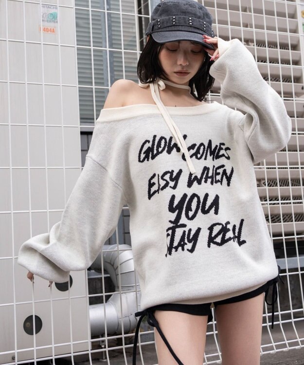 WEGO 2WAYショルダーリボンニット ホワイト