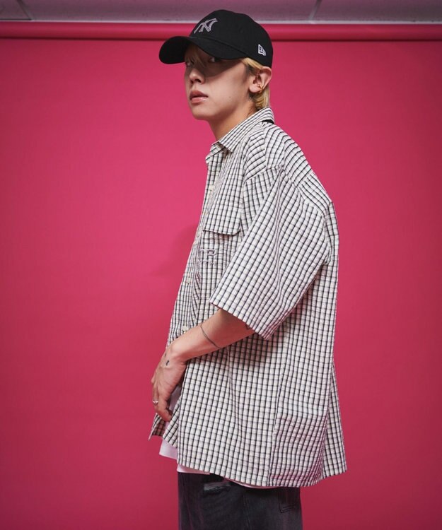 WEGO 【ユニセックス着用ITEM】ミニマムチェックロゴシャツ（SS） ホワイトチェック1