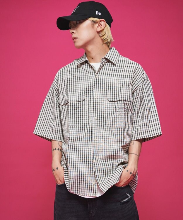 WEGO 【ユニセックス着用ITEM】ミニマムチェックロゴシャツ（SS） ホワイトチェック1