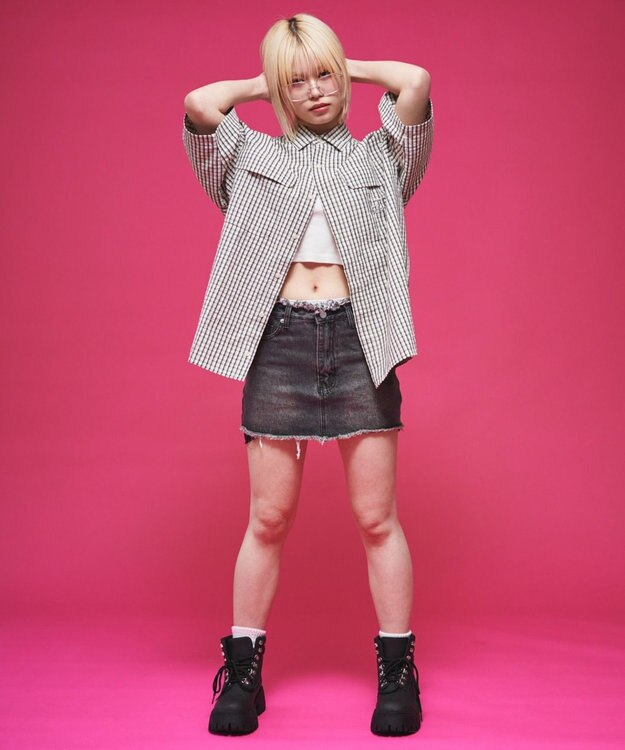 WEGO 【ユニセックス着用ITEM】ミニマムチェックロゴシャツ（SS） ホワイトチェック1