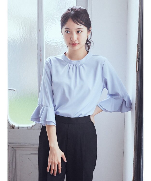 earth music&ecology ラッフル７分袖ブラウス Sax