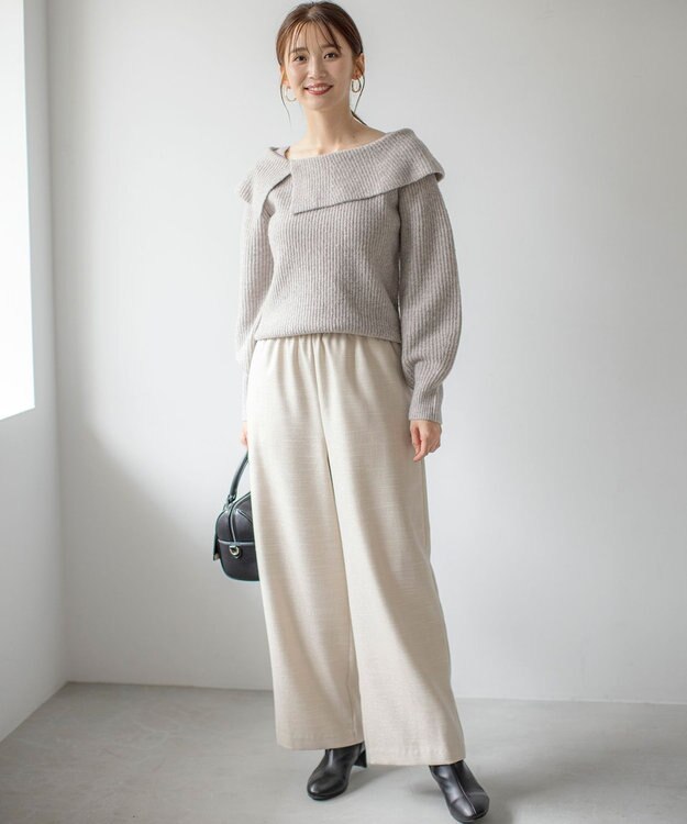 ANY SIS 【洗える】オフショル ニット ライトモカ