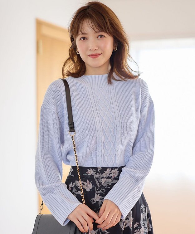 ANY SIS L 【洗える】スフレアランパターン ニット ミントブルー