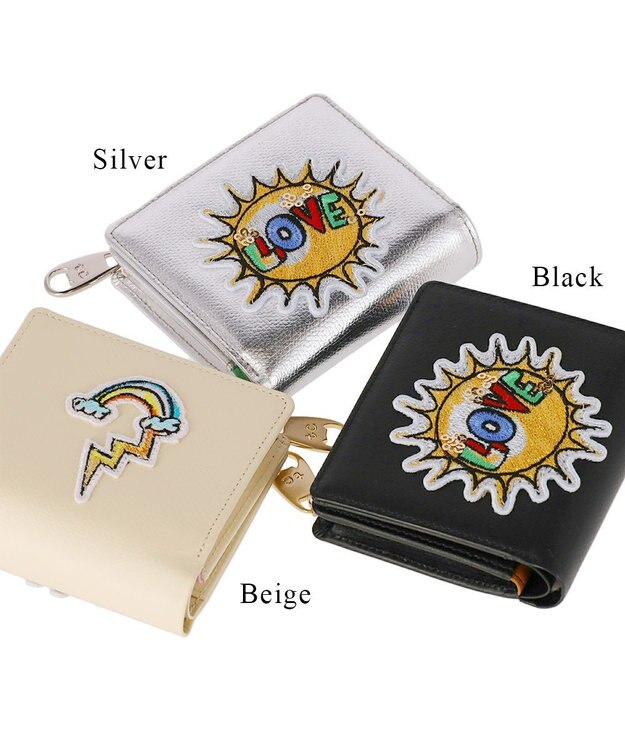 tsumori chisato CARRY ラブワッペン 2つ折り財布 ミニ財布 シルバー