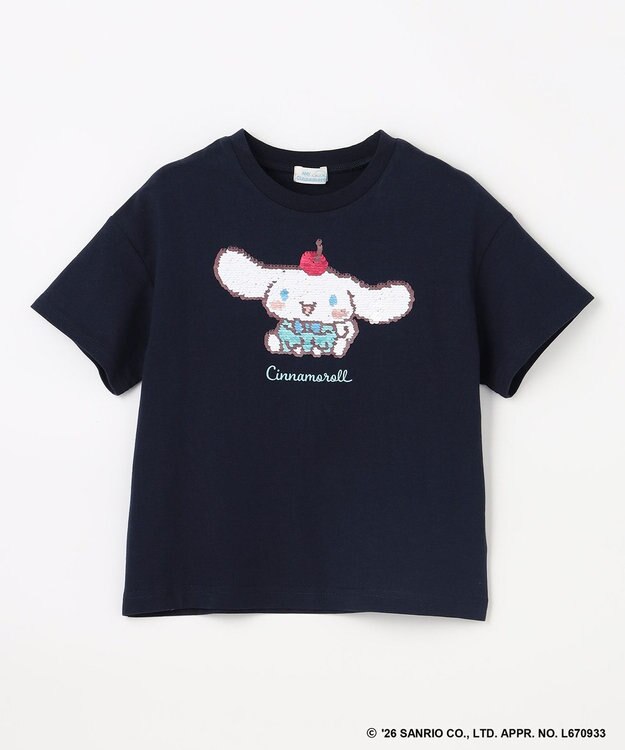 ANY KIDS 【サンリオキャラクターズ×ANY KIDS】ひんやり ミラクルスパンコール Tシャツ シナモロール×ネイビー