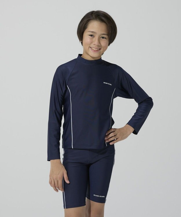 BEAMS SCHOOL ロング丈パンツ キッズ ネイビー×ホワイト