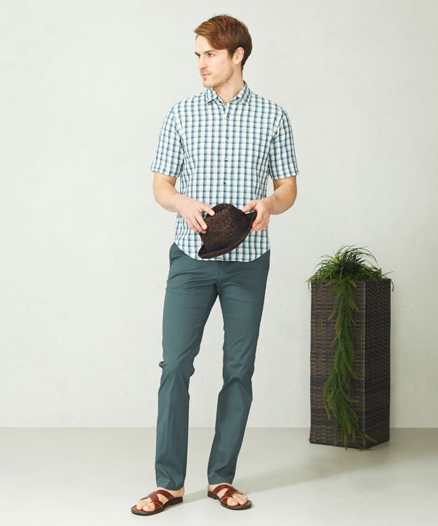 JOSEPH ABBOUD 【サスティナブル】リヨセルリネンチェック 半袖シャツ グリーン系3