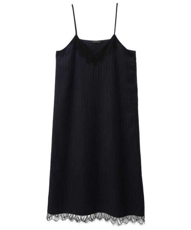 YECCA VECCA ストライプ柄レースMIXキャミワンピース Navy