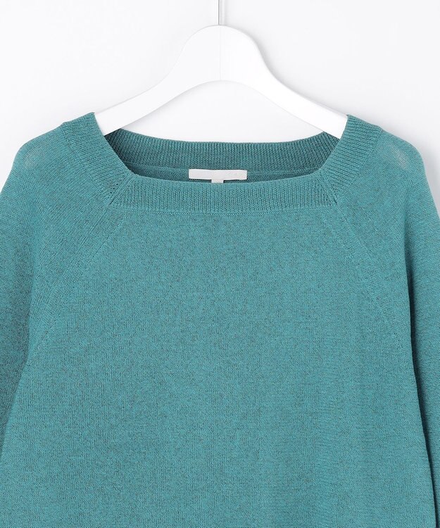 自由区 L ペーパーコットンスクエアネックニット プルオーバー ターコイズ