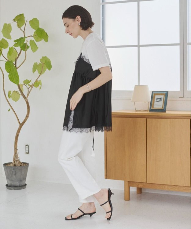 WEGO 【ANGIE VINTAGE】サテンレースドッキングレイヤードトップス ブラック