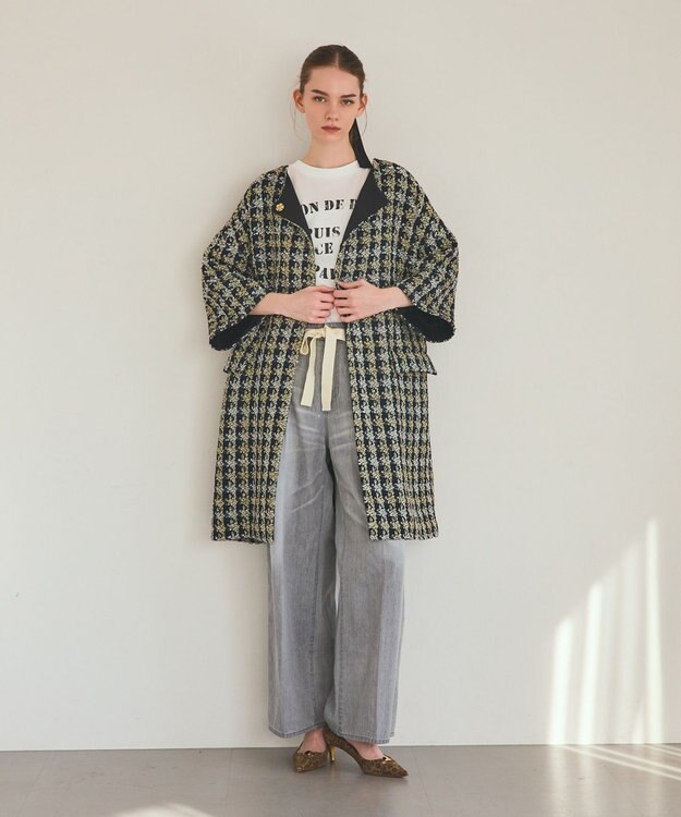 GRACE CONTINENTAL シャイニーツイードコート ネイビー