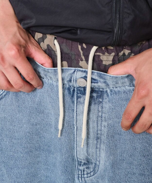 WEGO 【ユニセックス着用ITEM/MLサイズ展開/ウエストゴム】ボクサードッキングデニムショーツ デニム淡加工色