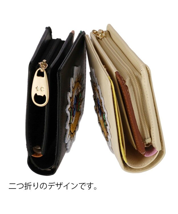 tsumori chisato CARRY ラブワッペン 2つ折り財布 ミニ財布 ベージュ