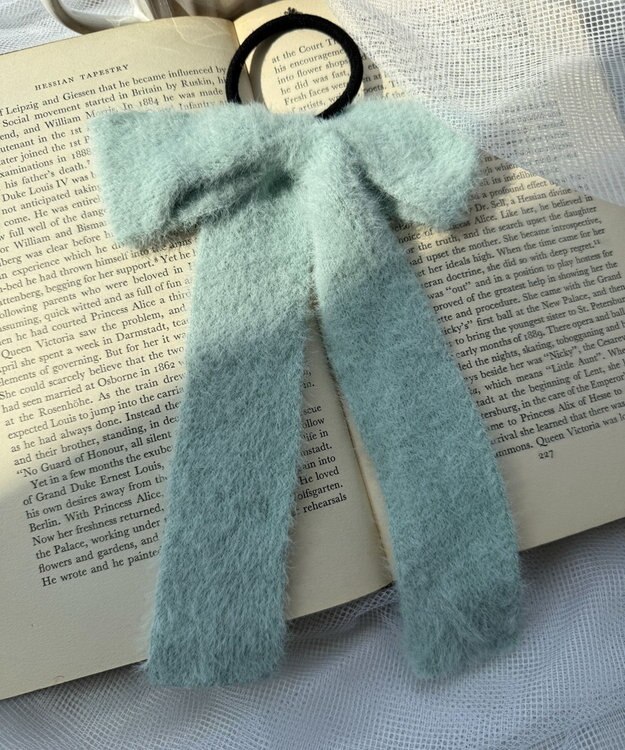 WEGO Lシャギーニットリボンゴム サックス