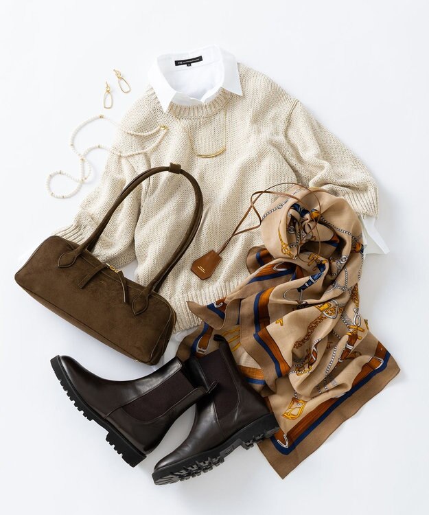 23区 S 【洗える】ルレックスバルキー5分袖 ラメ ニット アイボリー系