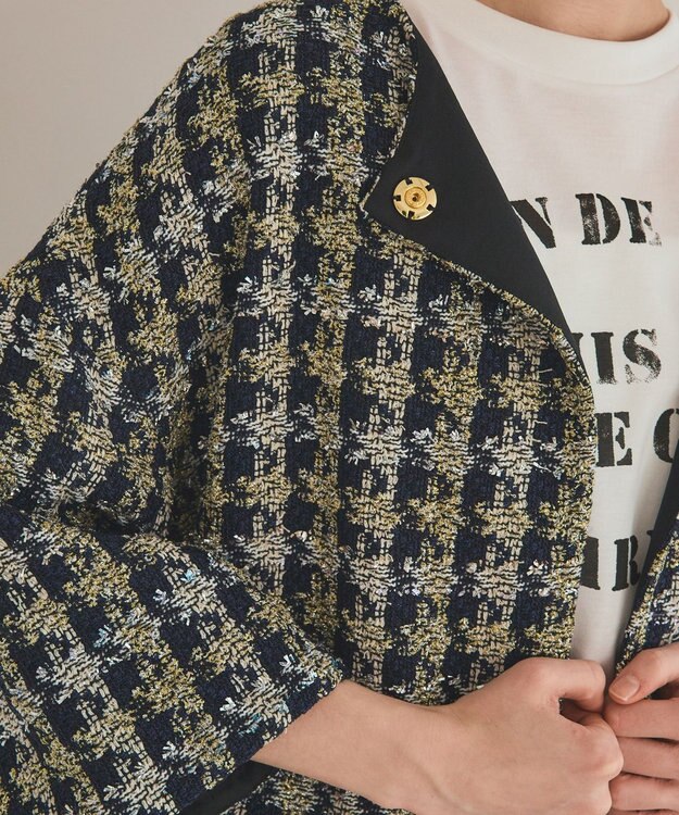 GRACE CONTINENTAL シャイニーツイードコート ネイビー