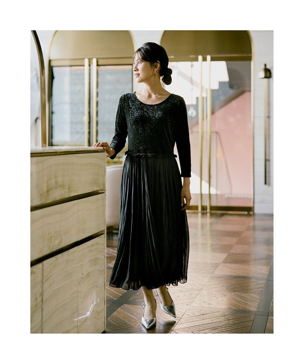 Chacott velour combi dress ブラック（ワッシャーベロア）