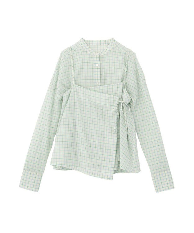 earth music&ecology 【予約】【綿100％】SET2点エプロンライクビスチェ＋シャツ グリーン