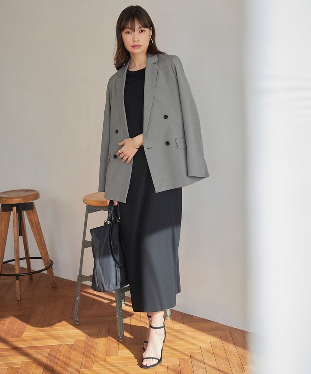 ICB L 【接触冷感・UVケア・撥水・洗える】 LooseWeave ダブルブレストジャケット モスグレー系