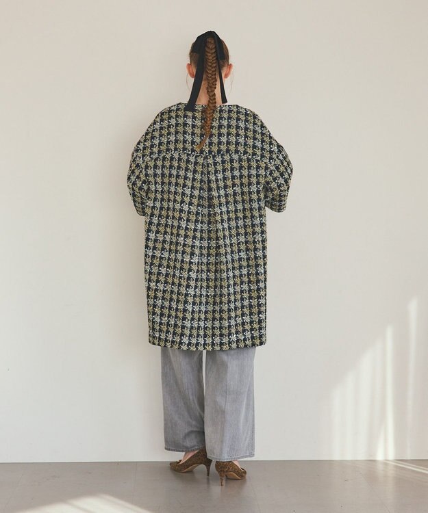 GRACE CONTINENTAL シャイニーツイードコート ネイビー