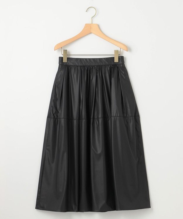組曲 レザーライクライト タックギャザースカート ブラック系