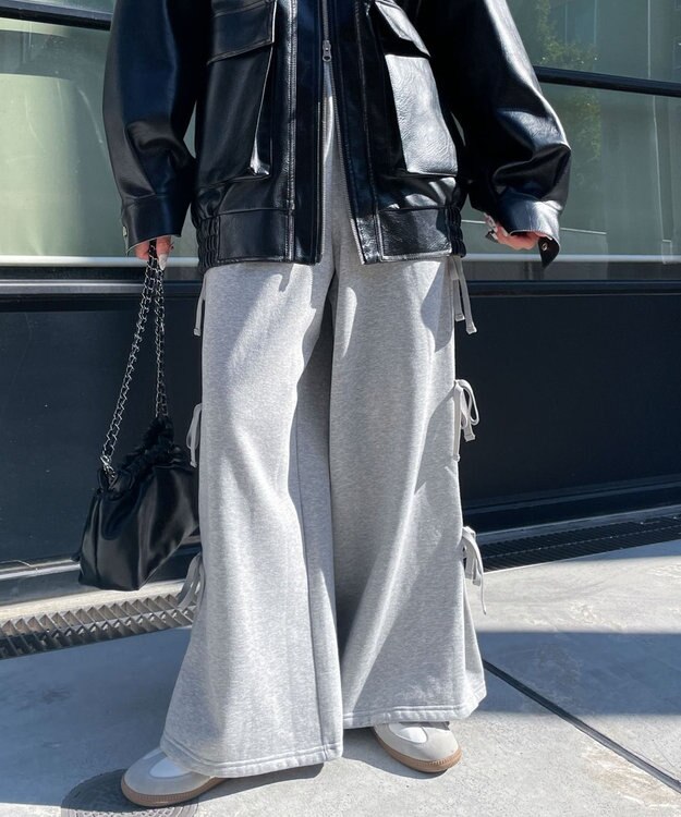 WEGO 【裏起毛】サイドリボンスウェットパンツ 杢グレー