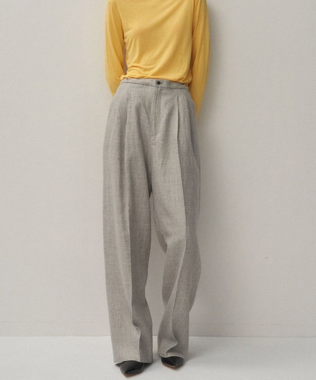 ATON LINEN WOOL TWILL | タックイージーパンツ LIGHT GRAY