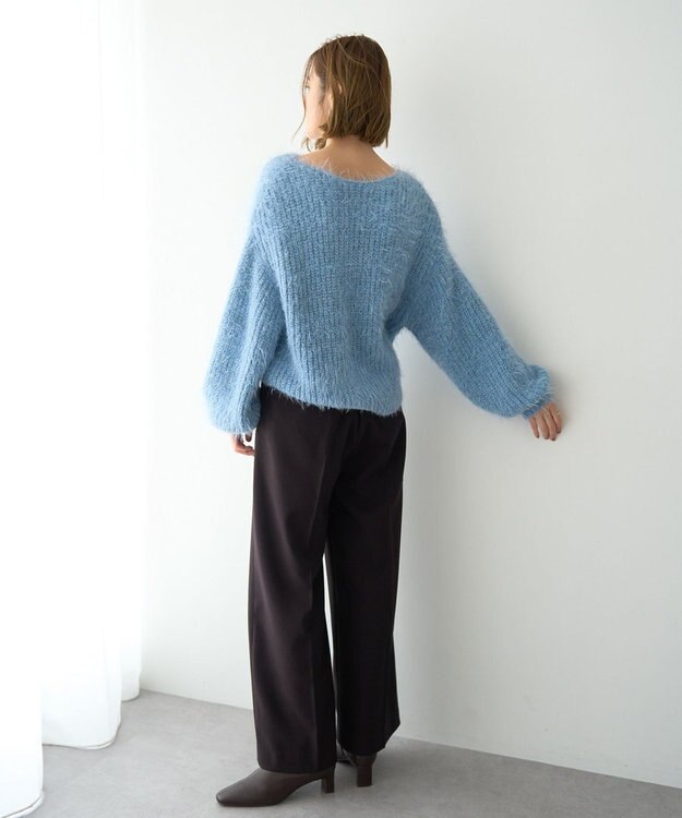 YECCA VECCA ラメシャギーボートネックニット Blue