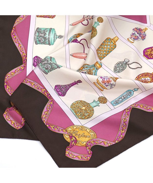 Marca 【伝統横濱スカーフ】香水瓶   大判 シルクツイル スカーフ ピンク