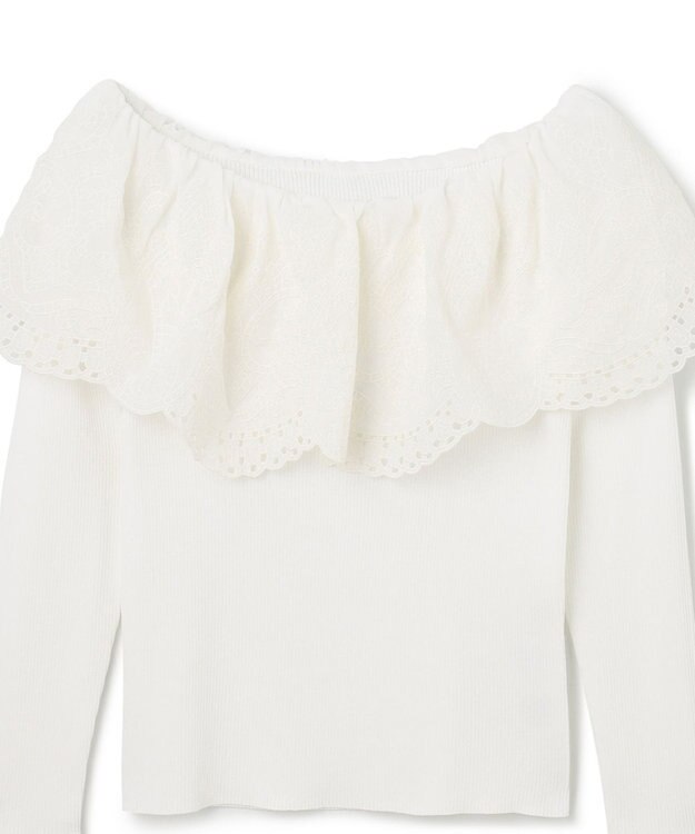 GRACE CONTINENTAL カットワークリブニットトップ ホワイト