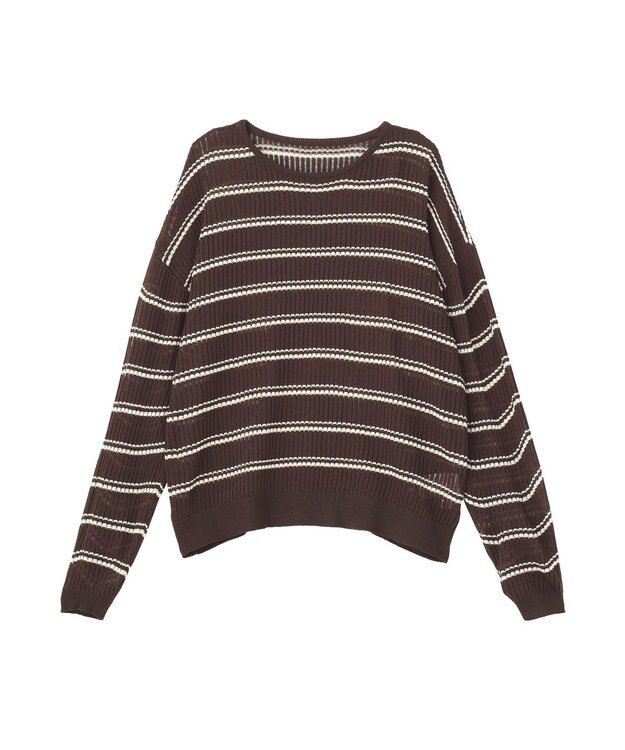 earth music&ecology ボーダーニットプルオーバー Brown
