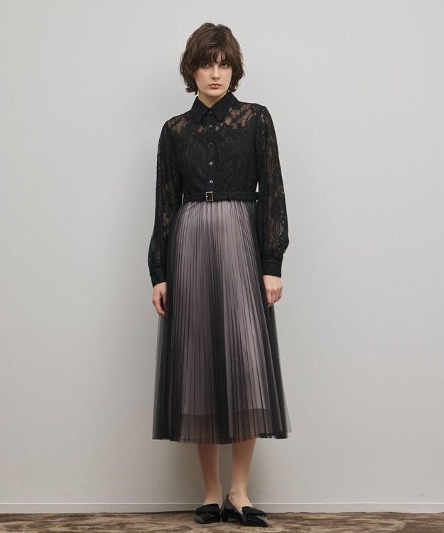 GRACE CONTINENTAL コードレースプリーツワンピース ブラック