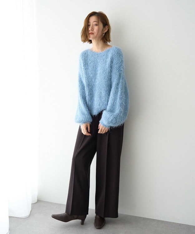 YECCA VECCA ラメシャギーボートネックニット Blue