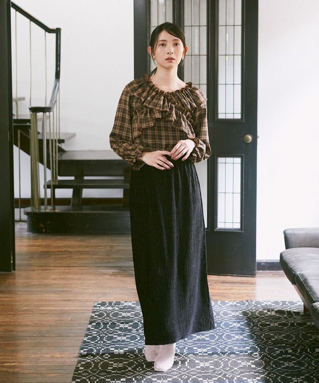 earth music&ecology シャイニーベロアスカート Black