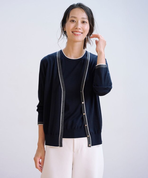 ジェイプレス J.PRESS トリムツインニット アンサンブルニット L 紺 洗える】トリムツイン ニット / J.PRESS LADIES | ファッション
