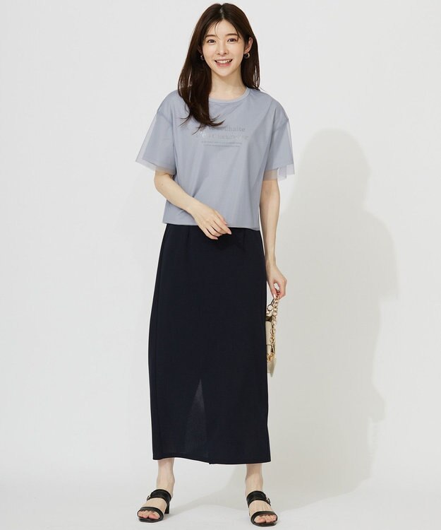 ANY SIS S 【UVケア ・ストレッチ・洗える】2WAYジョーゼットジャージーナロー スカート ネイビー
