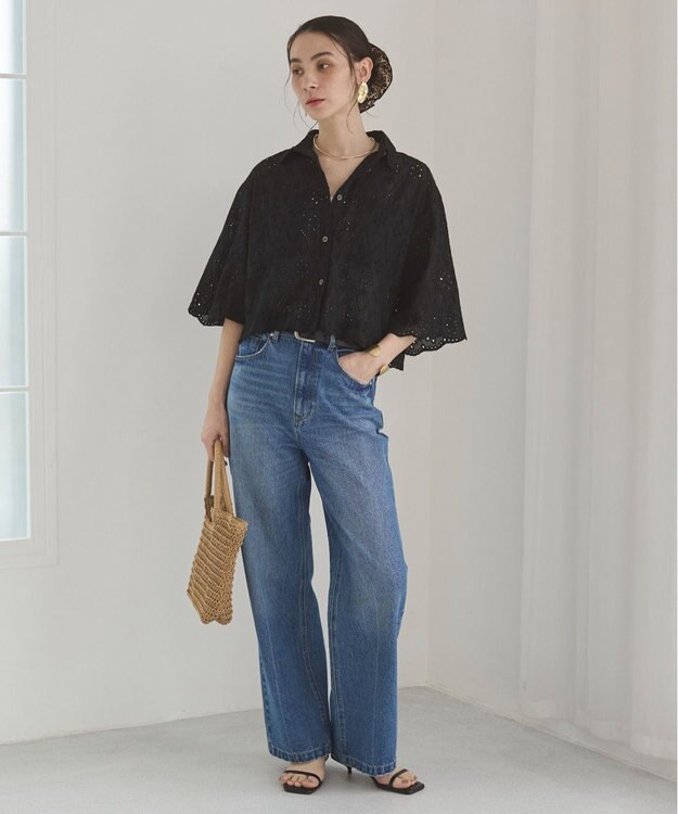WEGO 【ANGIE VINTAGE/SMLサイズ展開】ワイドストレートデニムパンツ ブルー