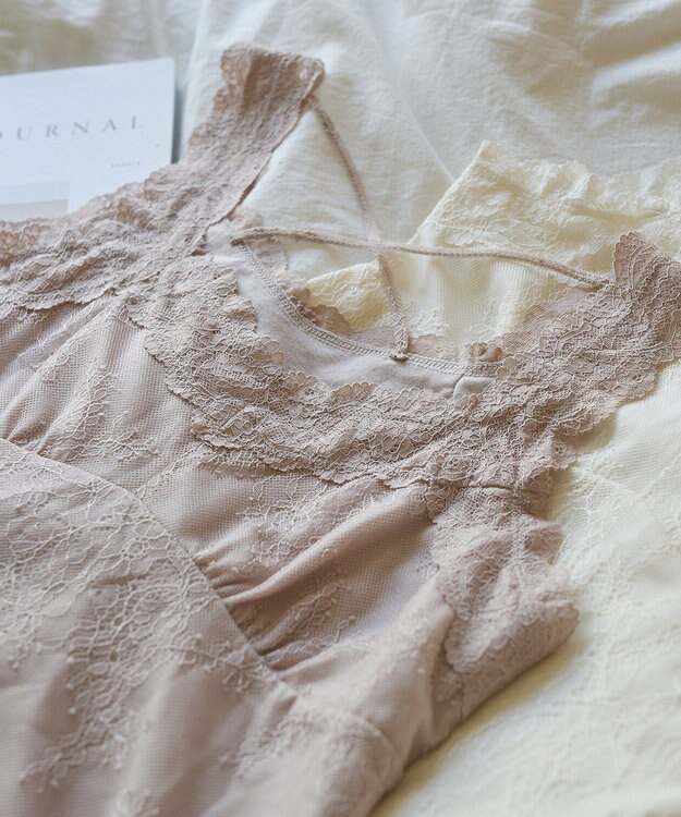 earth music&ecology 総レースキャミソール Pink Beige