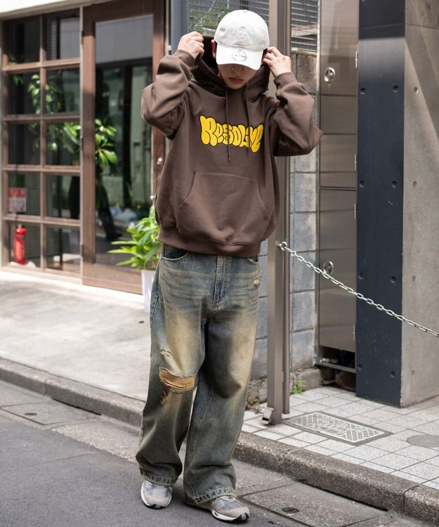 WEGO 【ユニセックス着用ITEM/SMLサイズ展開】グラフィックロゴプルパーカー ブラウン