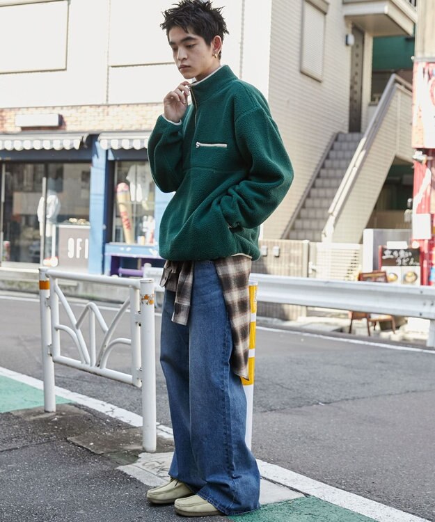 WEGO 【ユニセックス着用】フリース　ハーフZIPプルオーバー ダークグリーン