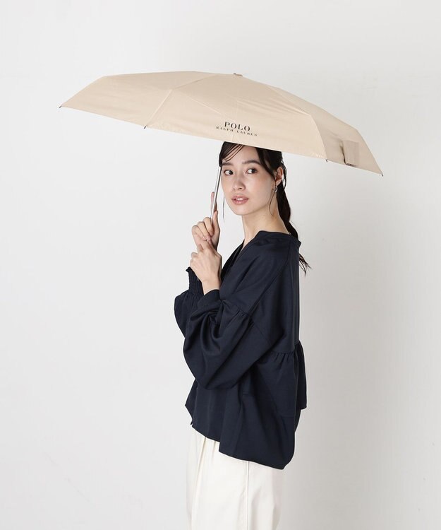 MOONBAT 【遮光率100％/UV100％/遮熱】POLO RALPH LAUREN(ポロ ラルフローレン)BEAR ポロベア ポーチ入り 無地 5段折りたたみ傘 晴雨兼用日傘 ベージュ